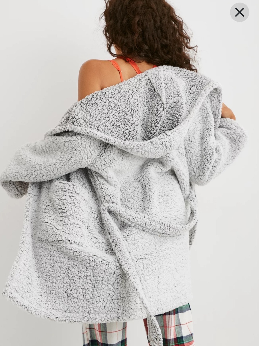 Aerie Sherpa Hooded Robe Gray Plush Fleece Tie Waist Cozy Lounge Size M - Picture 2 of 5